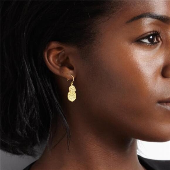 Gold Dangle Earrings – 14K Gold Plated Drop Earrings - Picture 2 of 6